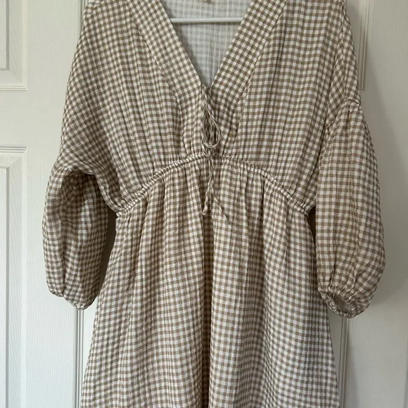 Gingham Maxi Dress in Beige Check - Picture 7 of 8